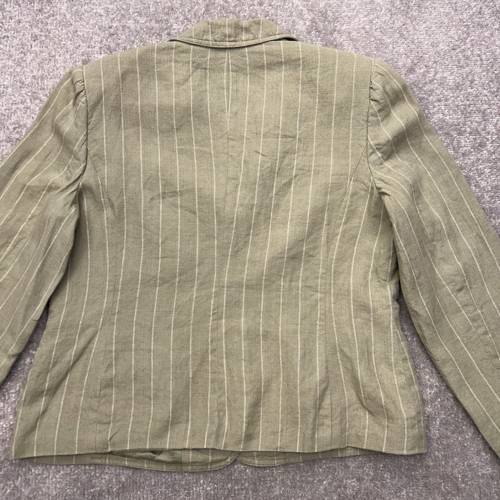 STYLE & CO Womens Size 12 Striped 100% Linen Blazer Patch Pockets Sage Green Y2K - Picture 3 of 14